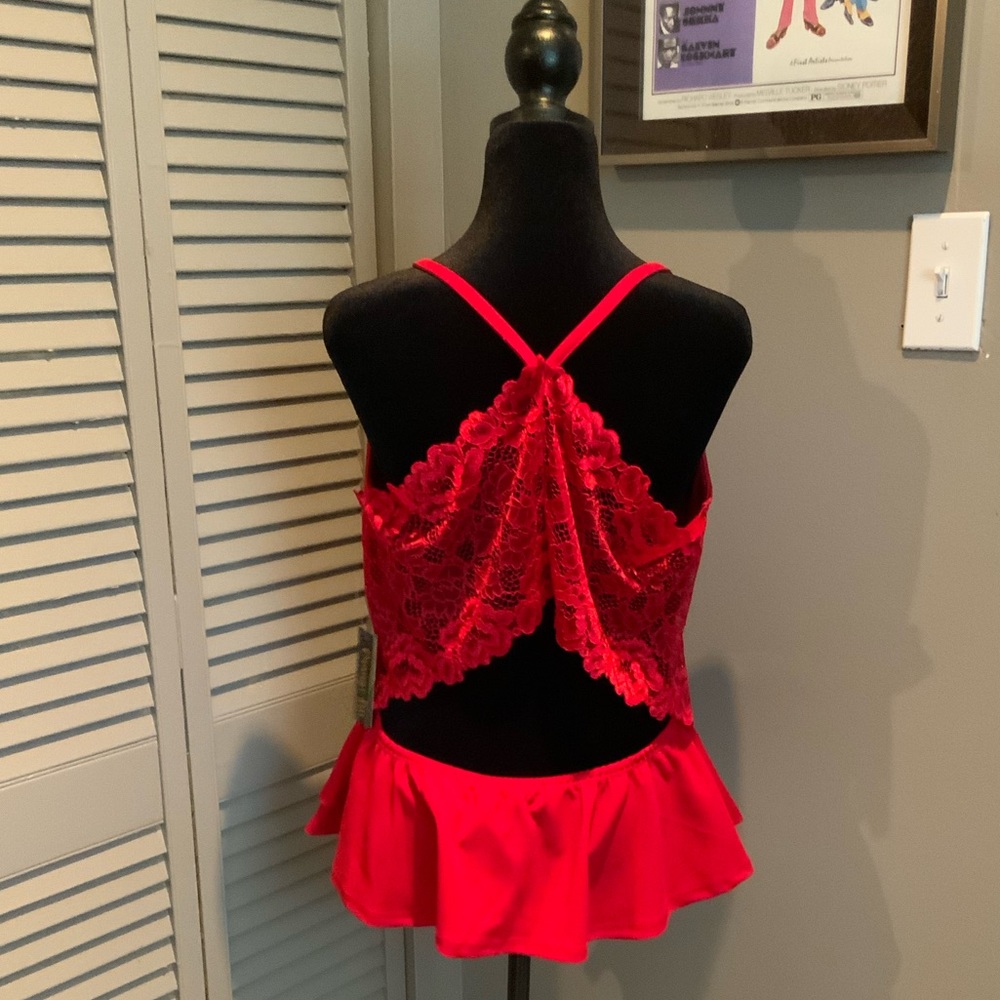 Orange Kiss, Lace Open Back Peblum, Extra Large